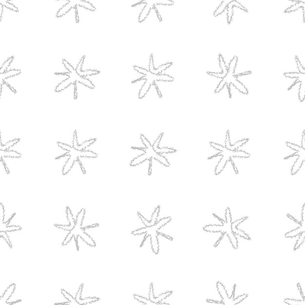 Hand Drawn grey Snowflakes Christmas Seamless Pattern. Subtle Flying Snow Flakes on white Background. Delicate chalk handdrawn snow overlay. Wonderful holiday season decoration.