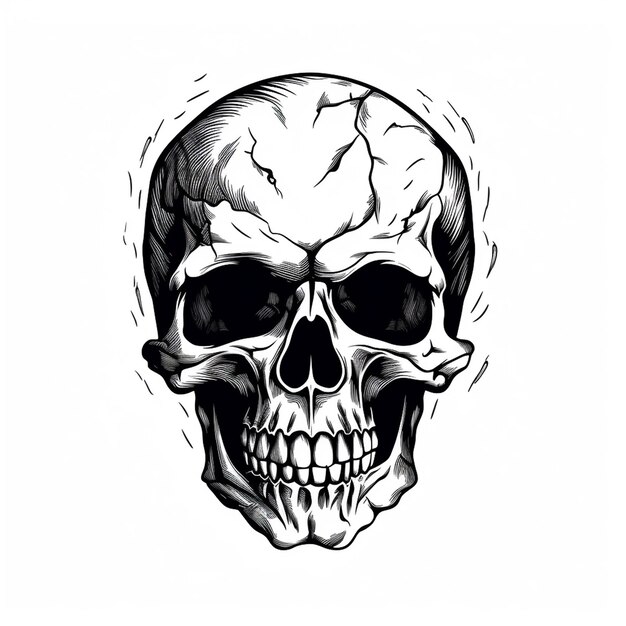 Photo hand drawn halloween skull silhouette