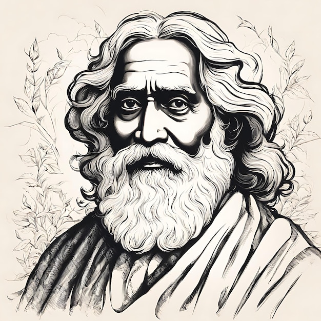 Foto illustrazione disegnata a mano di happy rabindranath tagore jayanti