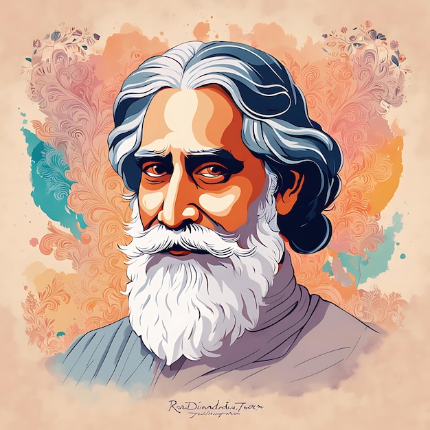 Photo hand drawn happy rabindranath tagore jayanti illustration