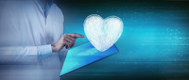 Hand-drawn heart. doctor holding a tablet