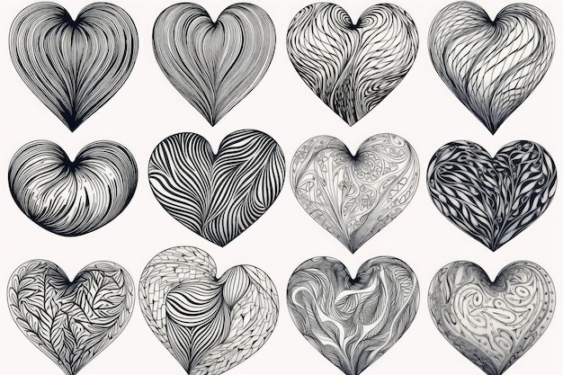hand drawn hearts collection vector illustration AI generated