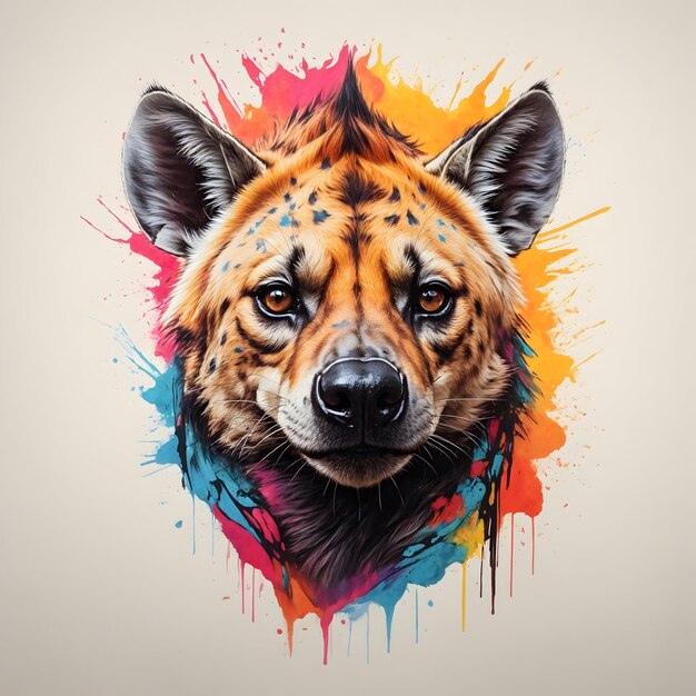 Hand drawn a hyena head mascot logo with colorful style for tshirt design