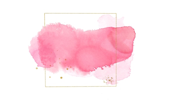 美しさピンクインク水彩とゴールドフレームの手描きイラスト