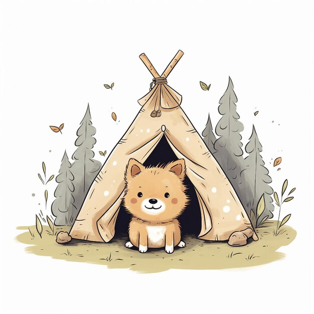 Hand drawn illustration of a cute little tent