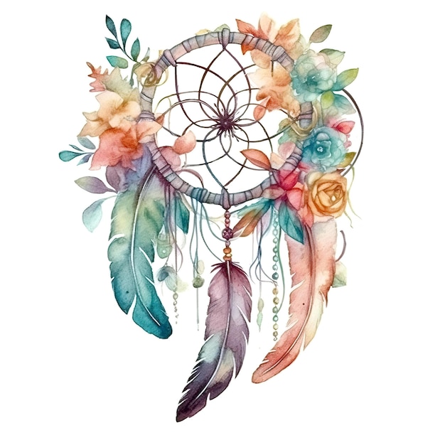 Hand drawn illustration of dreamcatcher Boho styleTemplate cardParfect for greeting cards print