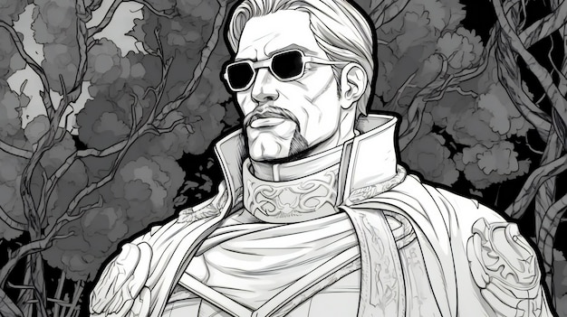 Photo hand drawn illustration of a medieval knight in armor and sunglasses