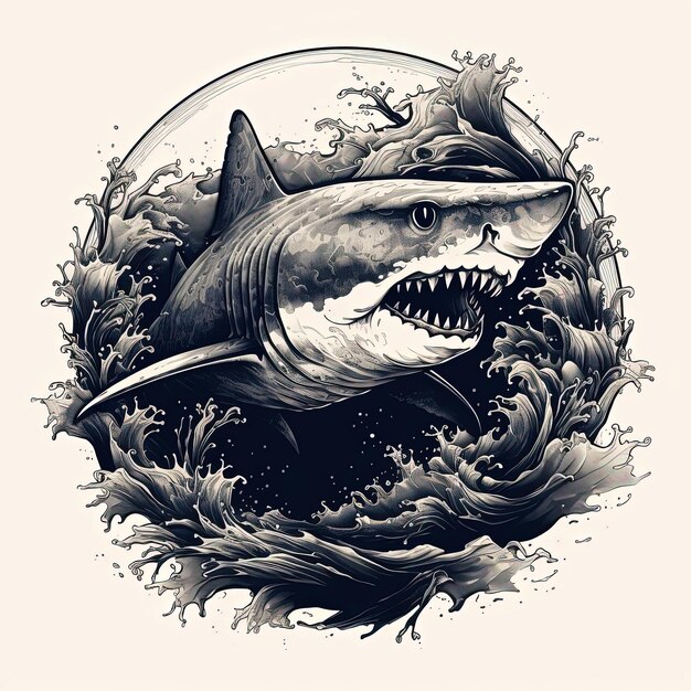 Photo hand drawn illustration of shark in the style of deathcore