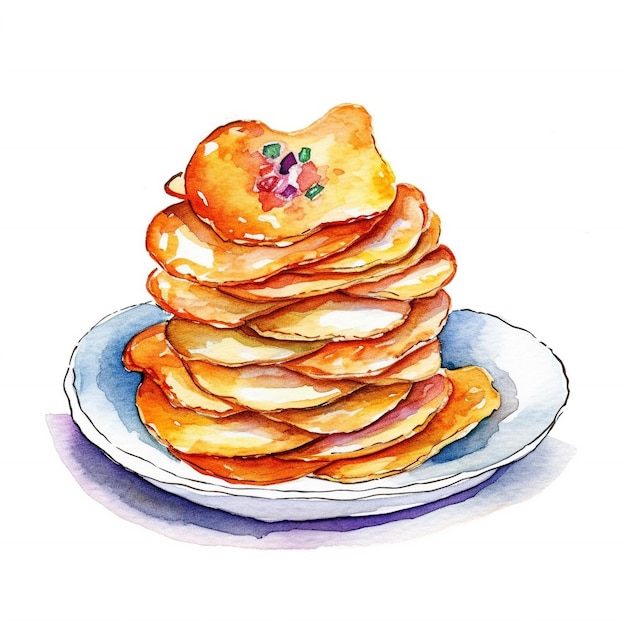 Photo hand drawn illustration of a stack of pancakes
