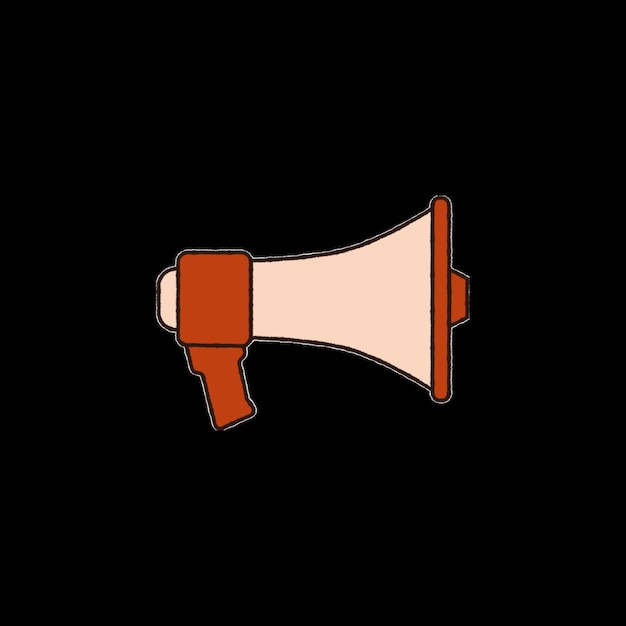 A hand drawn image of a megaphone on a black background.