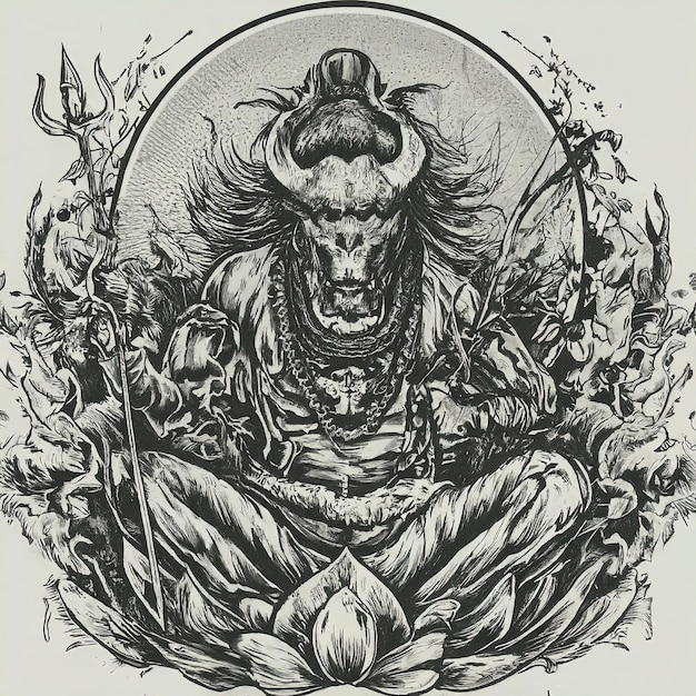 Ручно нарисованный индийский слон индийский бог бога индийская татуировка векторная иллюстрация