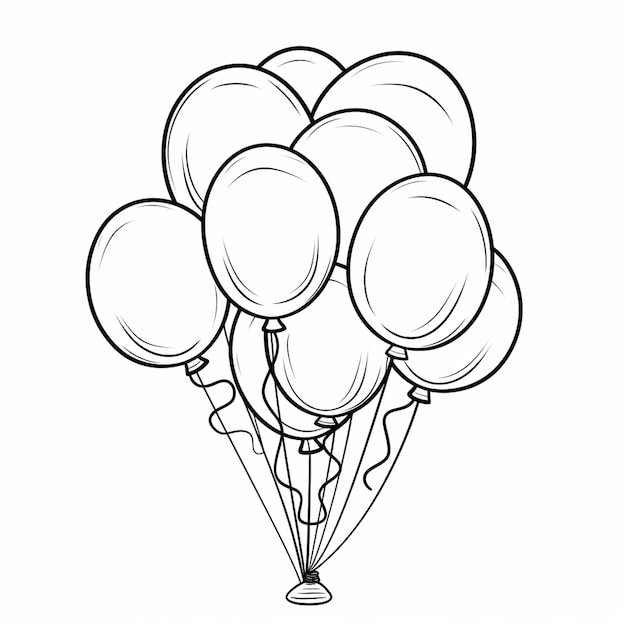 Photo hand drawn kawaii balloons kids birthday party coloring book page for kids