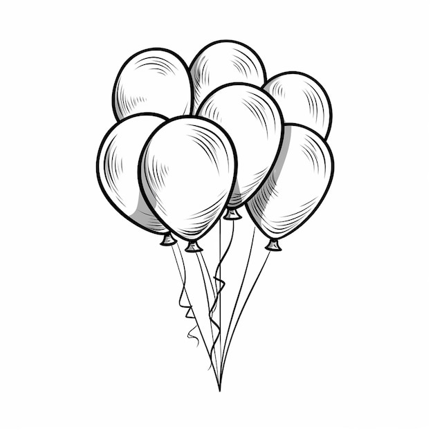 Photo hand drawn kawaii balloons kids birthday party coloring book page for kids