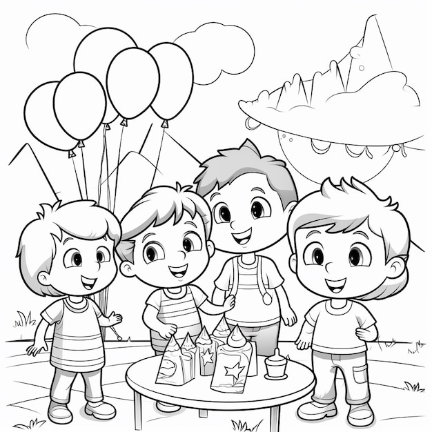 Foto palloncini kawaii disegnati a mano per bambini festa di compleanno pagina del libro da colorare per bambini
