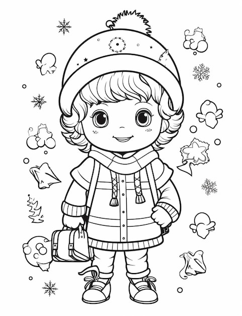 Hand drawn kawaii coloring page worksheet for kids