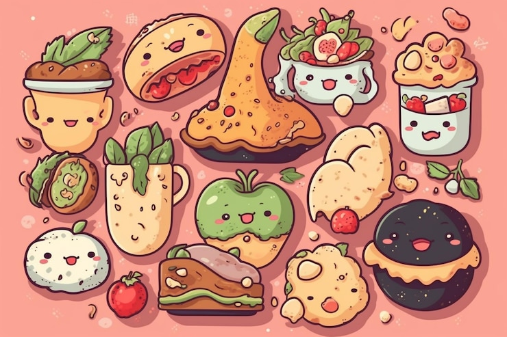 Photo 手描きのかわいい食べ物のイラスト