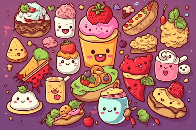 Photo hand drawn kawaii food illustration