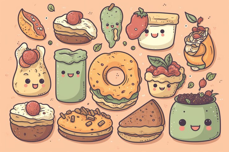 Photo 手描きのかわいい食べ物のイラスト