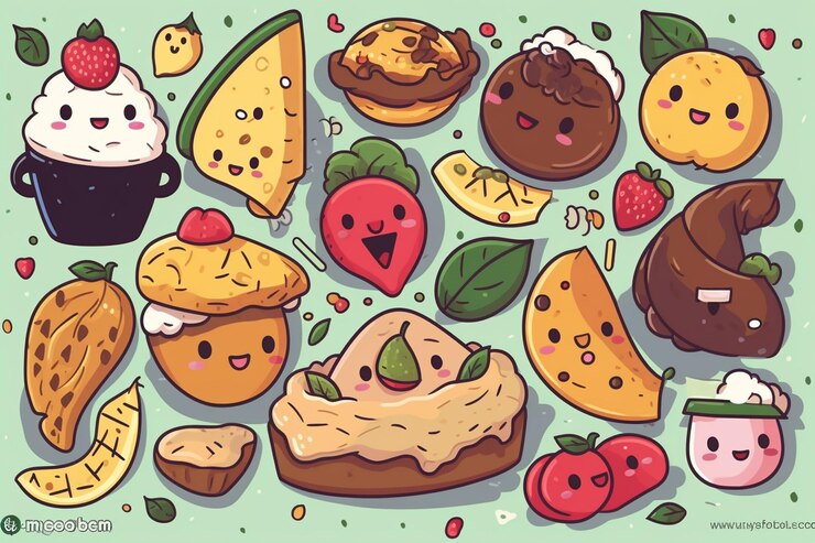 Photo 手描きのかわいい食べ物のイラスト