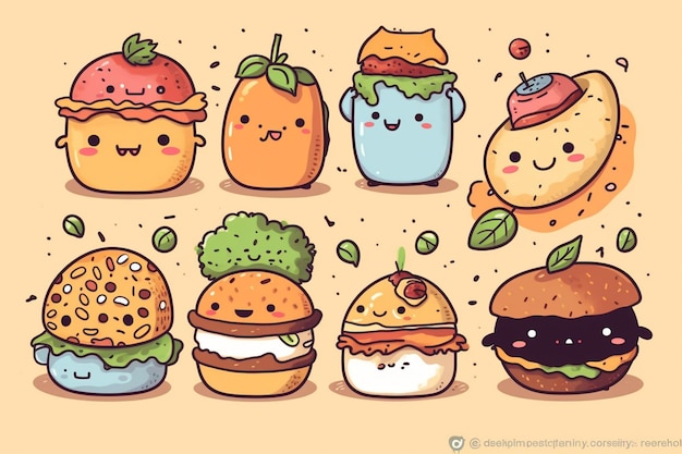 Photo hand drawn kawaii food illustration