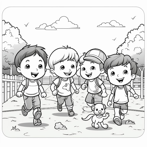 Hand drawn kawaii outline illustration coloring book page for kids