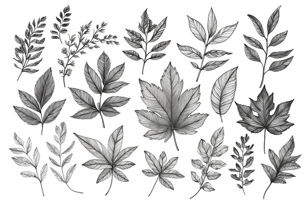 Hand drawn leaves floral isolated clipart