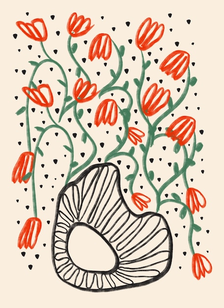 手描きの線画 花 ミニマリスト 美的 花の形 かわいい自由奔放に生きる ボタニカル イラスト