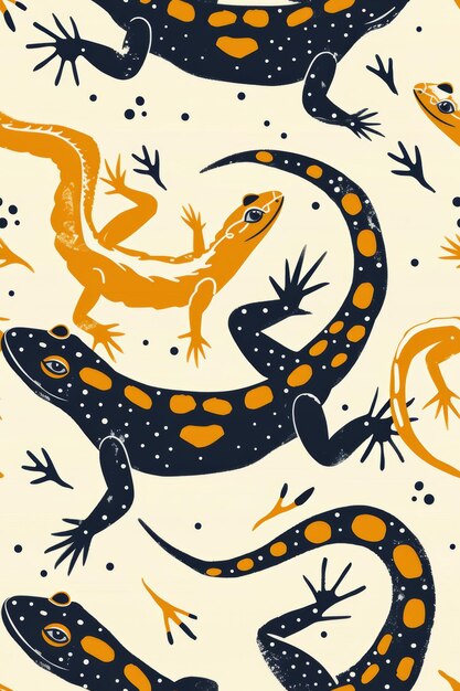 Hand Drawn Lizard Walking Minimal Seamless Pattern Generative AI