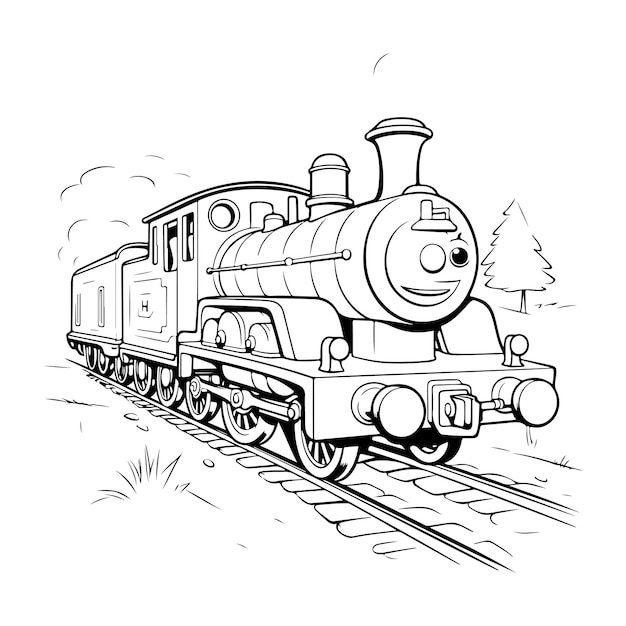 Photo hand drawn locomotive coloring page illustration generative ai