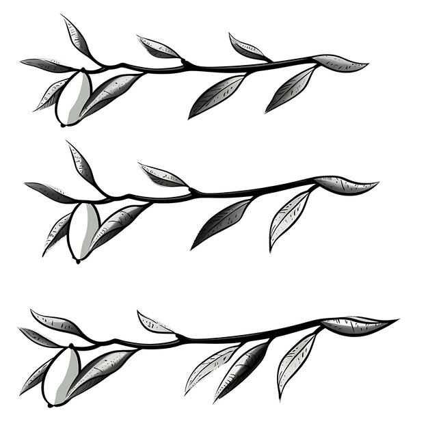 Hand Drawn Mango Branch Outlines Black Color on White Background Contou outline minimalist simple