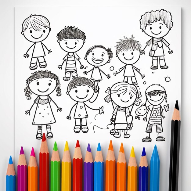 Фото Ручно нарисованная смесь кавайи очерк иллюстрация раскраска страницы книги для детей