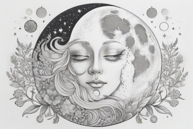 Hand drawn moon coloring page