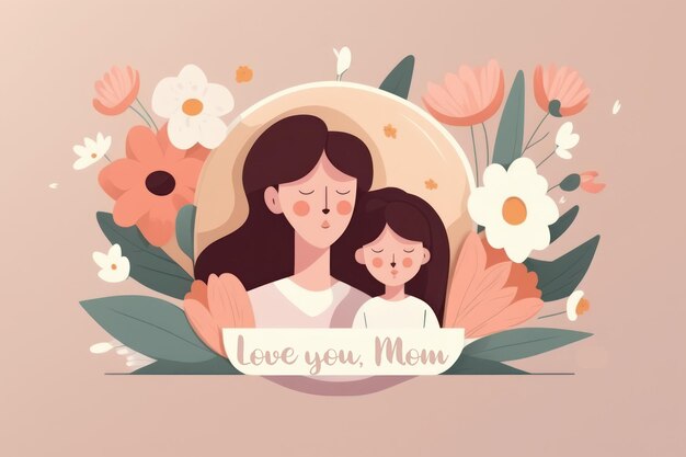 Hand drawn Mother day graphic illustration banner template copy space background