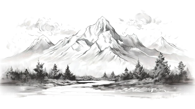 Фото Ручной рисунок горы в стиле эскиза на белом фоне векторная иллюстрация