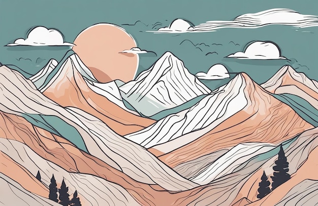 Hand drawn Mountain line arts illustration Abstract mountain contemporary aesthetic backgrounds land...