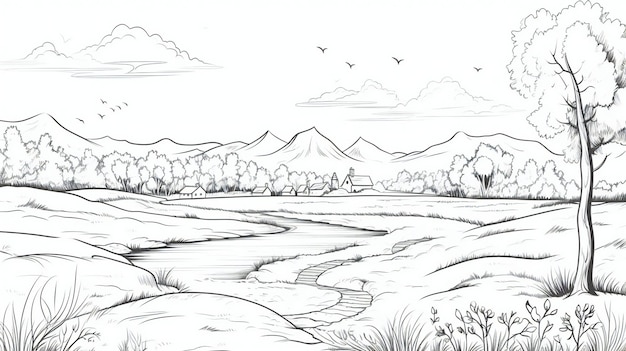 Photo hand drawn nature landscape vector sketch