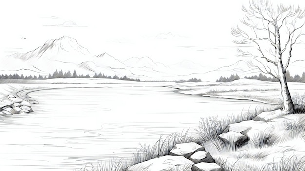 Photo hand drawn nature landscape vector sketch