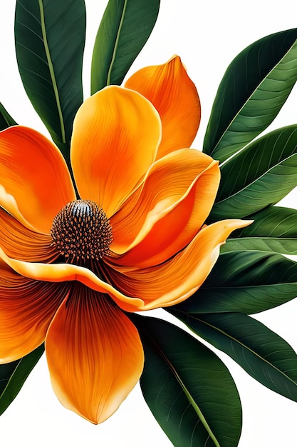 Hand drawn orange Magnolia flower with white background