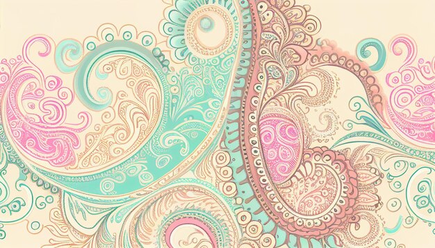 Hand drawn paisley ornament pattern Abstract traditional folk antique graphic paisley line elegant luxury vintage retro style generative AI