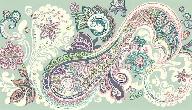 Hand drawn paisley ornament pattern Abstract traditional folk antique graphic paisley line elegant luxury vintage retro style generative AI