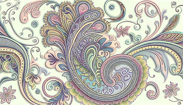 Hand drawn paisley ornament pattern Abstract traditional folk antique graphic paisley line elegant luxury vintage retro style generative AI