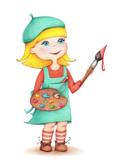 鉛筆で白い背景に girlartist の手描き絵