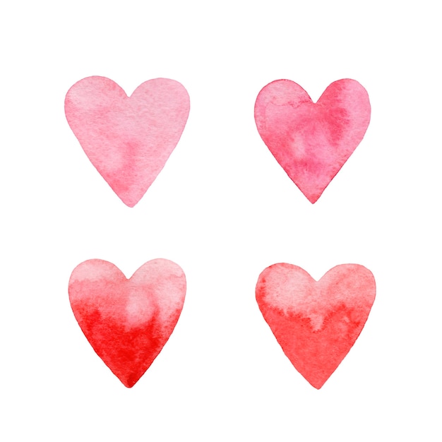 Hand drawn pink watercolor hearts