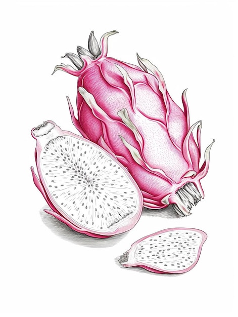 hand drawn pitaya over white background