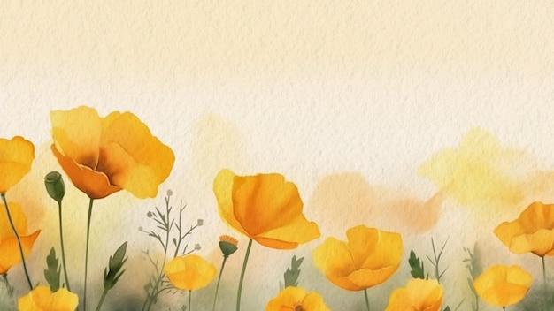 Hand drawn poppies with a watercolor background