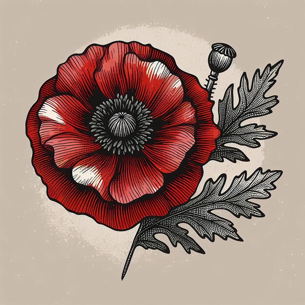 Photo hand drawn poppy flower