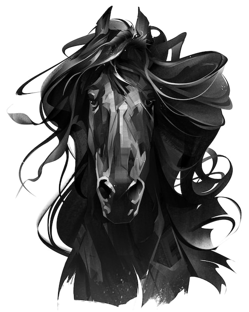 hand drawn portrait of animal horse isolated on white background