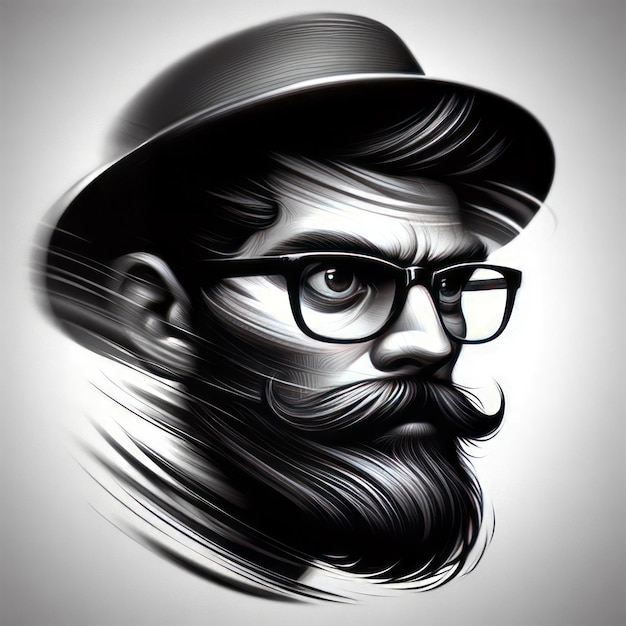 Hand drawn portrait of man in profile Hipster sketch