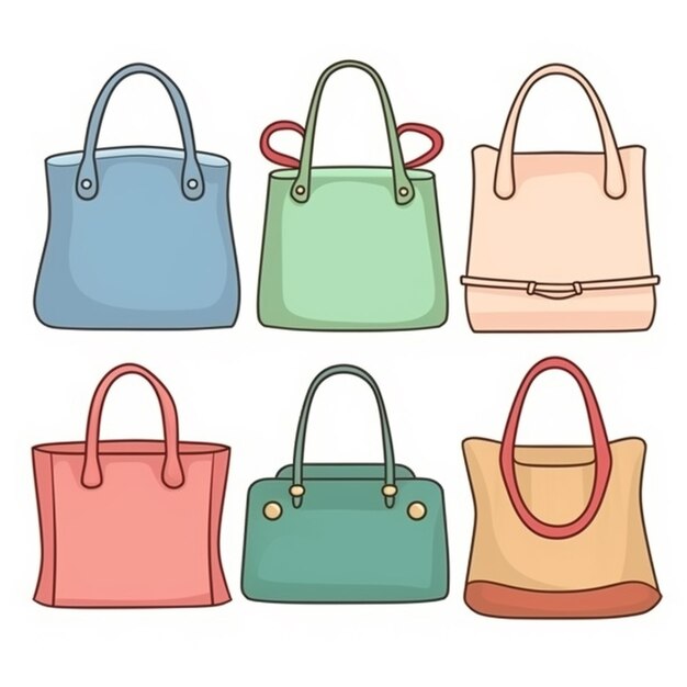 Hand drawn purses collection in different colors generative ai