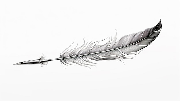 Hand drawn quill feather design white background image Ai generated art